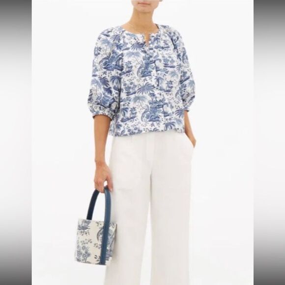 STAUD Chic Blue and White Floral Blouse, XS - Picture 4 of 13